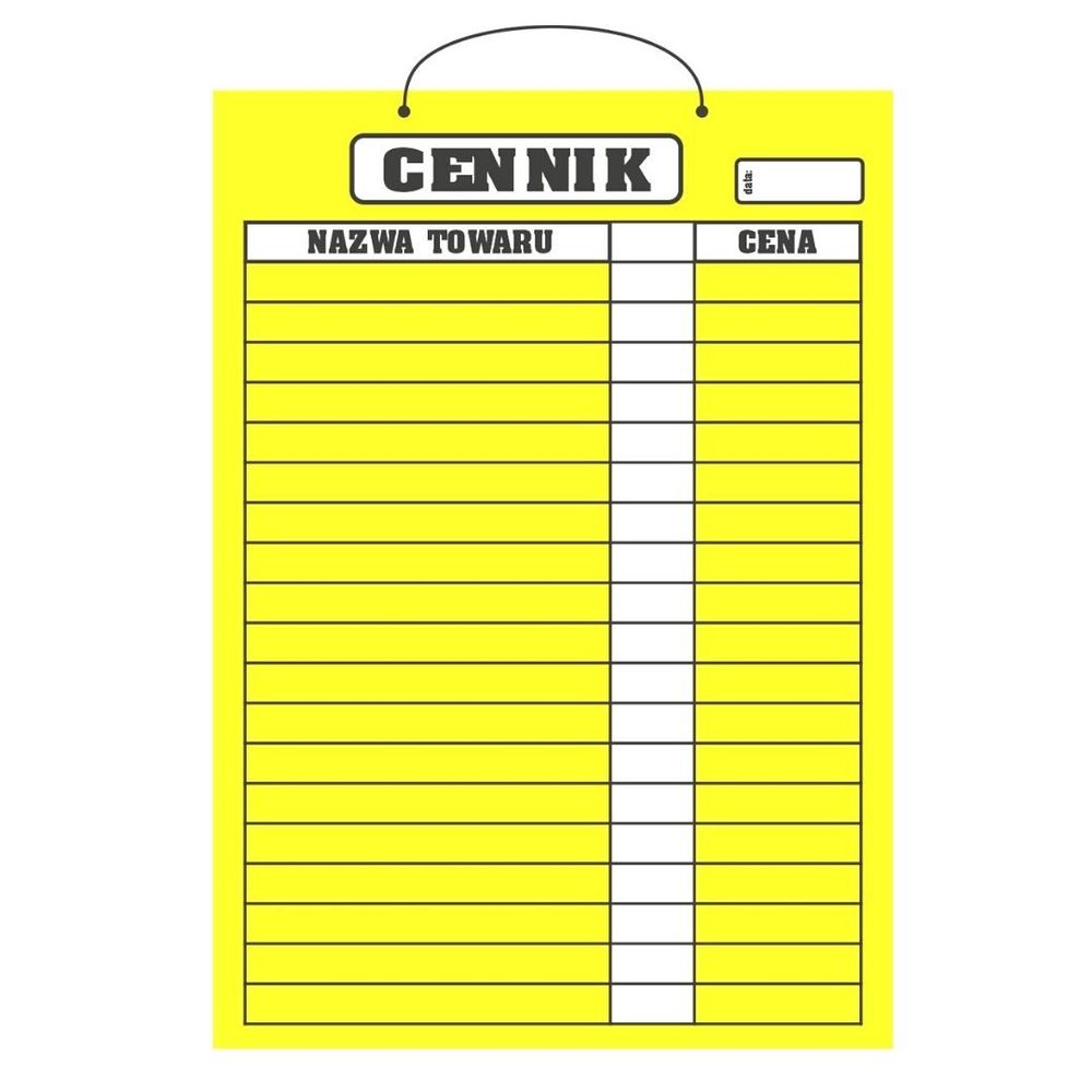 Cennik laminowany B2 (70x50 cm) - żółty