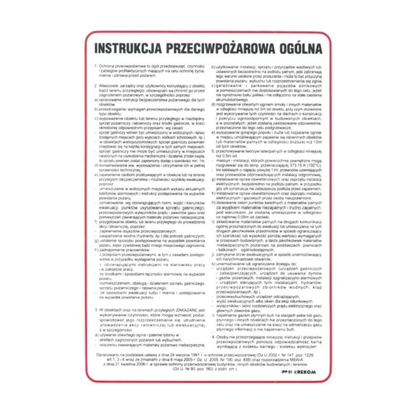 Instrukcja PRZECIWPOŻAROWA OGÓLNA