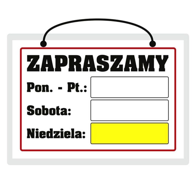 Tabliczka A5 laminowana ZAPRASZAMY z sobotą i niedzielą