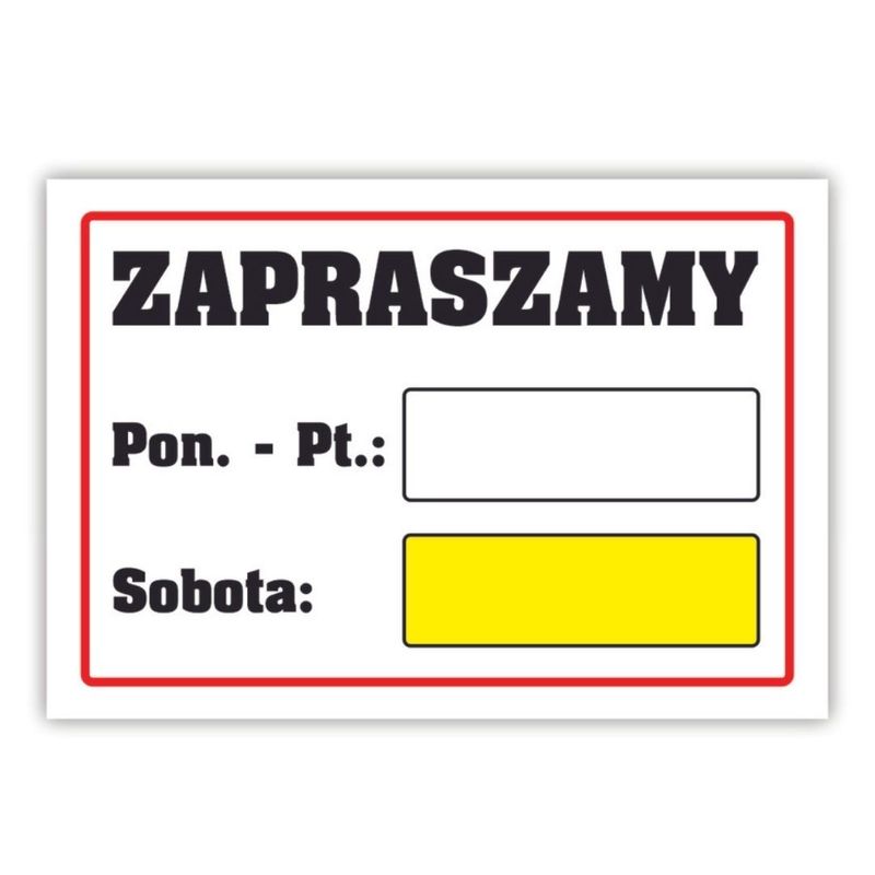 Tabliczka A5 laminowana ZAPRASZAMY z sobotą