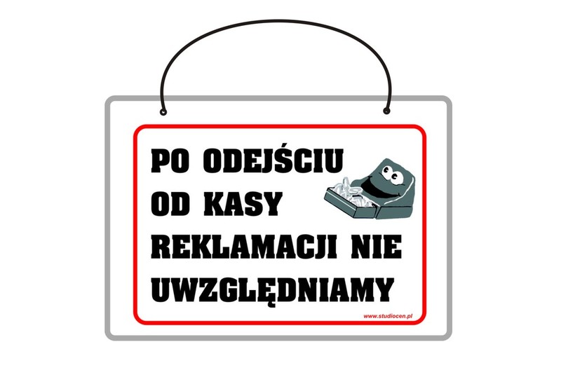 Tabliczka A5 laminowana PO ODEJŚCIU OD KASY