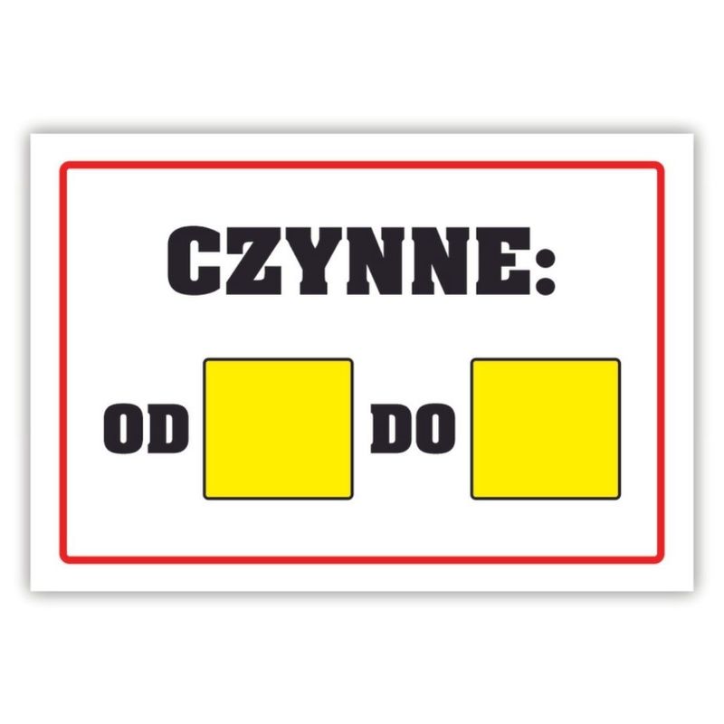 Tabliczka A5 laminowana CZYNNE OD - DO