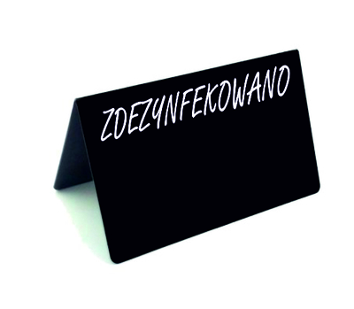 Stojak ZDEZYNFEKOWANO kredowy do wpisania godzin 