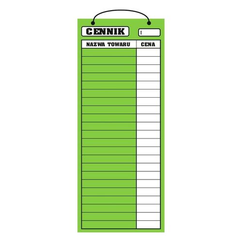 Cennik laminowany 2A4 (50x21 cm) - zielony