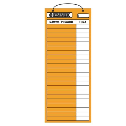 Cennik laminowany 2A4 (50x21 cm) - pomaranczowy