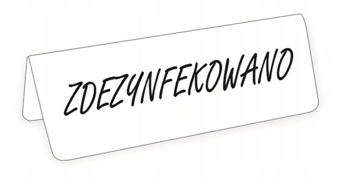Stojak ZDEZYNFEKOWANO kredowy mały biały - czarny napis