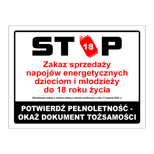 Naklejka 150x200 STOP - zakaz sprzedaży napojów energetycznych (z ust.)