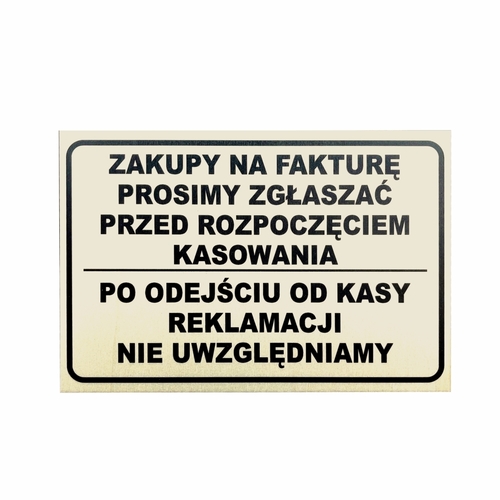 Tabliczka z sklejki gr. 4mm "Po odejściu od kasy reklamacji nie uwzględniamy " 20x30 cm
