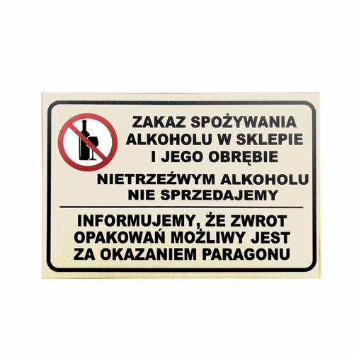 Tabliczka sklejka gr. 4mm "Zakaz sprzedaży alkoholu nietrzeźwym " 20x30 cm