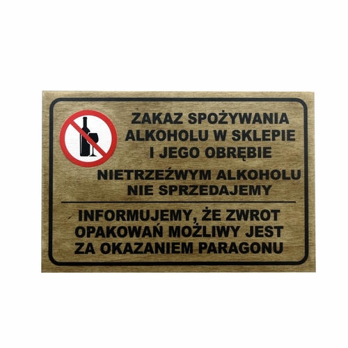 Tabliczka woskowana gr. 4mm "Zakaz sprzedaży alkoholu nietrzeźwym " 20x30 cm