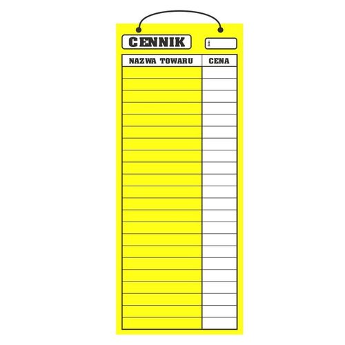 Cennik laminowany 2A4 (50x21 cm) - żołty