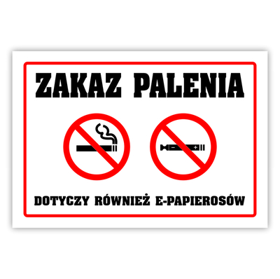 Tabliczka A5 laminowana ZAKAZ PALENIA E-PAPIEROSÓW