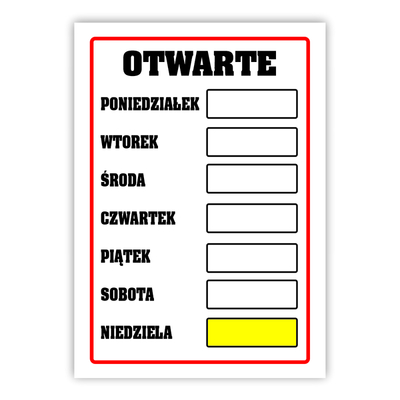 Tabliczka A4 laminowana OTWARTE 7 dni tygodnia