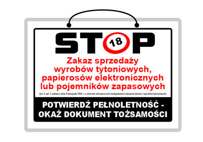 Tabliczka A4 laminowana STOP! ZAKAZ SPRZEDAŻY WYROBÓW TYTONIOWYCH