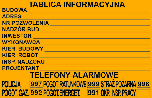 Tablica budowlana informacyjna 70x45cm