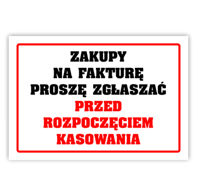 Zdjęcie produktu Tabliczka informacyjna A5 Zakupy na fakturę – laminowana do sklepu punktu usługowego biura 2