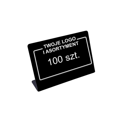 Zdjęcie produktu Cenówki kredowe stojące z logo i nazwami produktów A7 poziome – zestaw 100 sztuk elegancka tabliczka do restauracji sklepu gastronomi i eventów 4