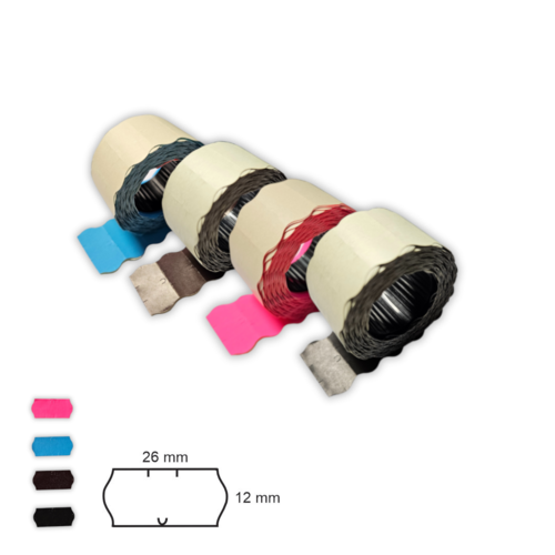 Zdjęcie produktu Taśma do metkownic jednorzędowych HMTC 26x12 mm – etykiety cenowe brązowe 3