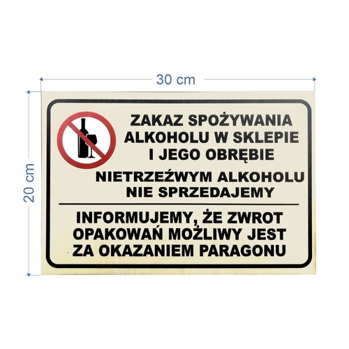 Zdjęcie produktu Tabliczka drewniana Zakaz sprzedaży alkoholu nietrzeźwym 20×30 cm – sklejka 4 mm do sklepów barów i stacji benzynowych 2