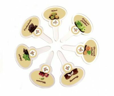 Zdjęcie produktu Cenówki smakówki wtykacze do lodów z logo smaki - 100 sztuk personalizowane oznaczenia smaków z atestem indywidualny kształt 11