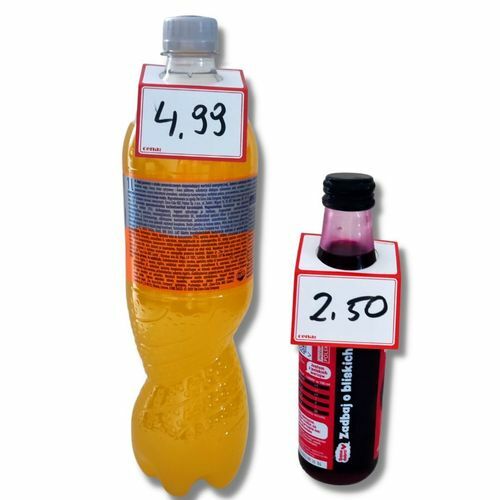 Zdjęcie produktu  Etykiety cenowe kartonowe na butelkę czerwone do sklepów spożywczych monopolowych i eventów 50 sztuk 2