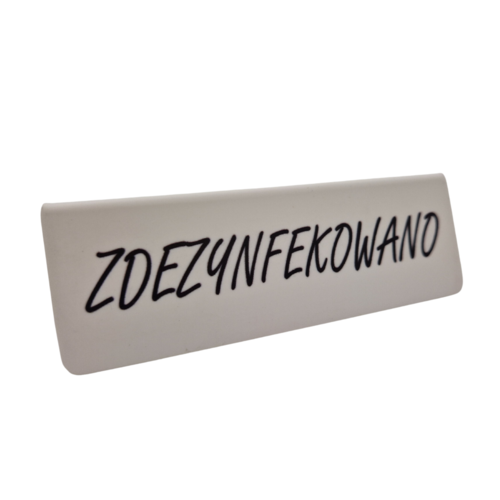 Zdjęcie produktu Stojak kredowy ZDEZYNFEKOWANO 105x35mm tabliczka informacyjna do gastronomii hoteli i gabinetów biały - czarny napis 3