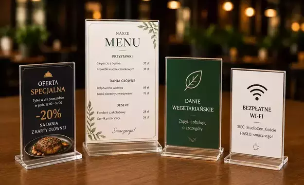 Zdjecie newsa Informacje w restauracji i HoReCa w praktyce: jak wykorzystać stojaki z plexi do prezentacji menu, promocji i oznaczeń specjalnych (z konkretnymi przykładami zastosowań)